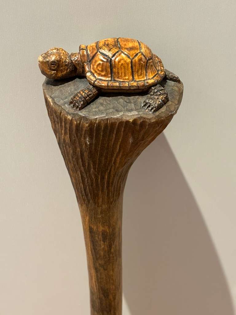Carved Turtle Walking Stick with Mushroom Mark  American Folk Art, Mid-20th Century