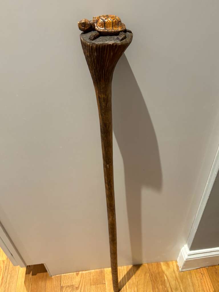 Carved Turtle Walking Stick with Mushroom Mark  American Folk Art, Mid-20th Century