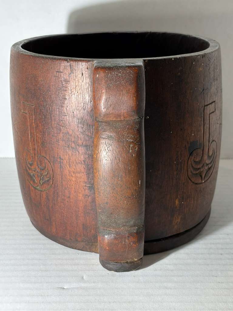 Large Scandinavian Folk Art Wooden Ale Tankard, Likely Norwegian, 18th/Early 19th Century