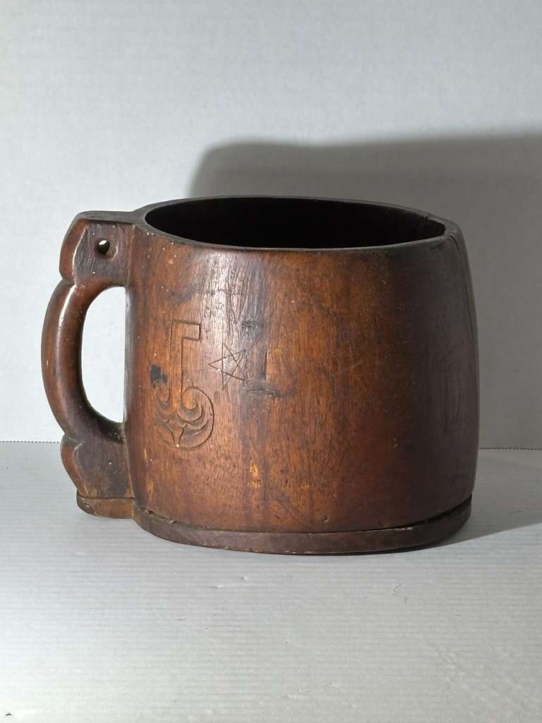 Large Scandinavian Folk Art Wooden Ale Tankard, Likely Norwegian, 18th/Early 19th Century