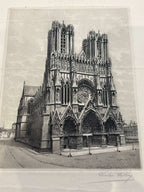 Victor Valery Lochelongue / Victor Valery (1870–1930) A Scholarly Pair of Monumental French Gothic & Parisian Architectural Etchings Including “Cathédrale de Reims” and “Paris – Le Pont de l’Archevêché” Circa 1905–1925