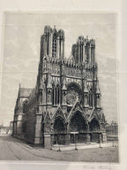 Victor Valery Lochelongue / Victor Valery (1870–1930) A Scholarly Pair of Monumental French Gothic & Parisian Architectural Etchings Including “Cathédrale de Reims” and “Paris – Le Pont de l’Archevêché” Circa 1905–1925