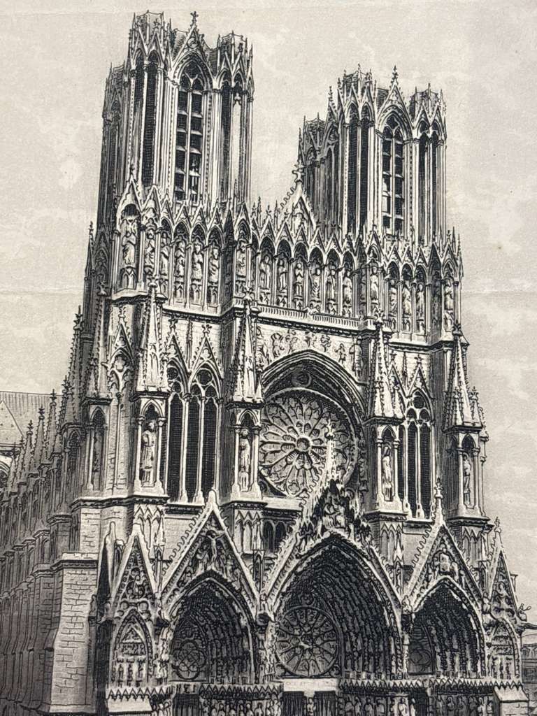 Victor Valery Lochelongue / Victor Valery (1870–1930) A Scholarly Pair of Monumental French Gothic & Parisian Architectural Etchings Including “Cathédrale de Reims” and “Paris – Le Pont de l’Archevêché” Circa 1905–1925