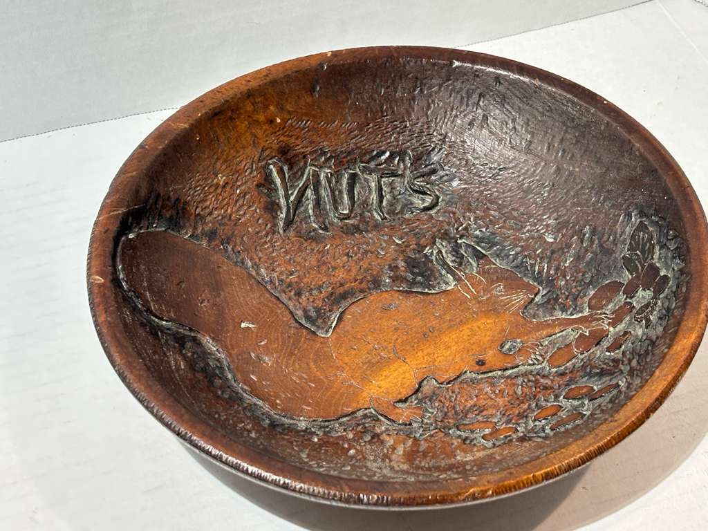 Dated American Folk Art Carved Treenware Nut Bowl, 1902