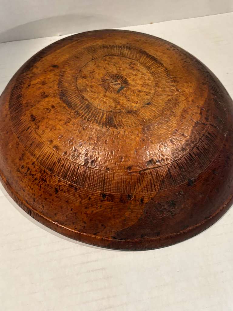 Dated American Folk Art Carved Treenware Nut Bowl, 1902