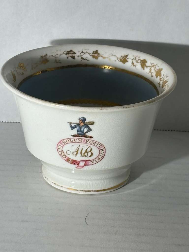 Large Late 18th Century Chinese Export Porcelain Tea Bowl with Warrior Device and Latin Motto Chinese Export Porcelain for the European Market, Circa 1785–1805