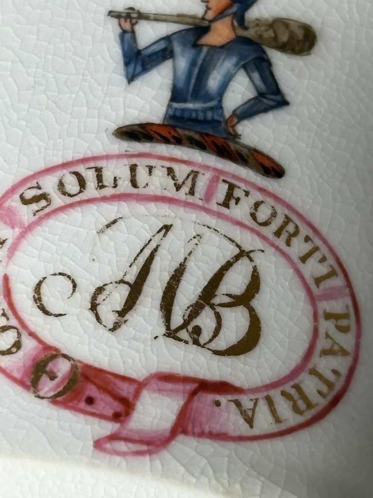 Large Late 18th Century Chinese Export Porcelain Tea Bowl with Warrior Device and Latin Motto Chinese Export Porcelain for the European Market, Circa 1785–1805