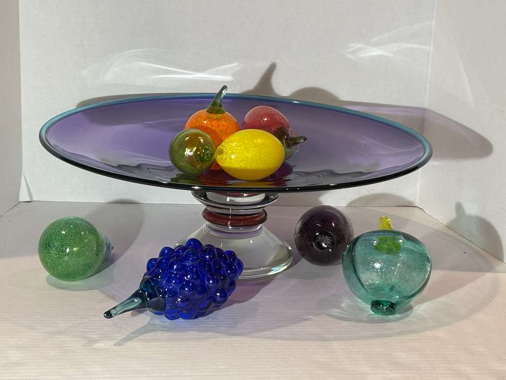 Monumental Young & Constantin Studio Glass Centerpiece with Gunnel Sahlin Art Glass Fruit