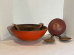 Collection of Early American Painted Treenware with Paddle Spoons 19th century