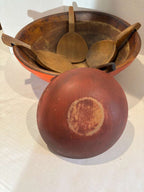 Collection of Early American Painted Treenware with Paddle Spoons 19th century