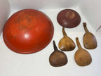 Collection of Early American Painted Treenware with Paddle Spoons 19th century