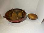 Collection of Early American Painted Treenware with Paddle Spoons 19th century