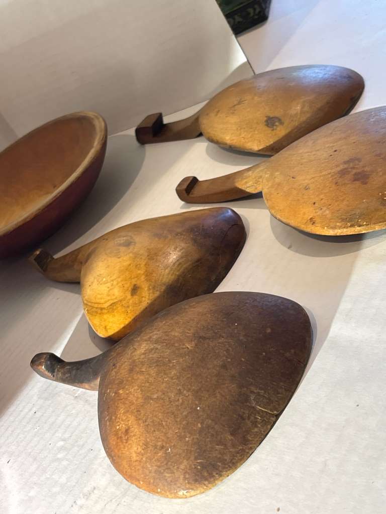 Collection of Early American Painted Treenware with Paddle Spoons 19th century