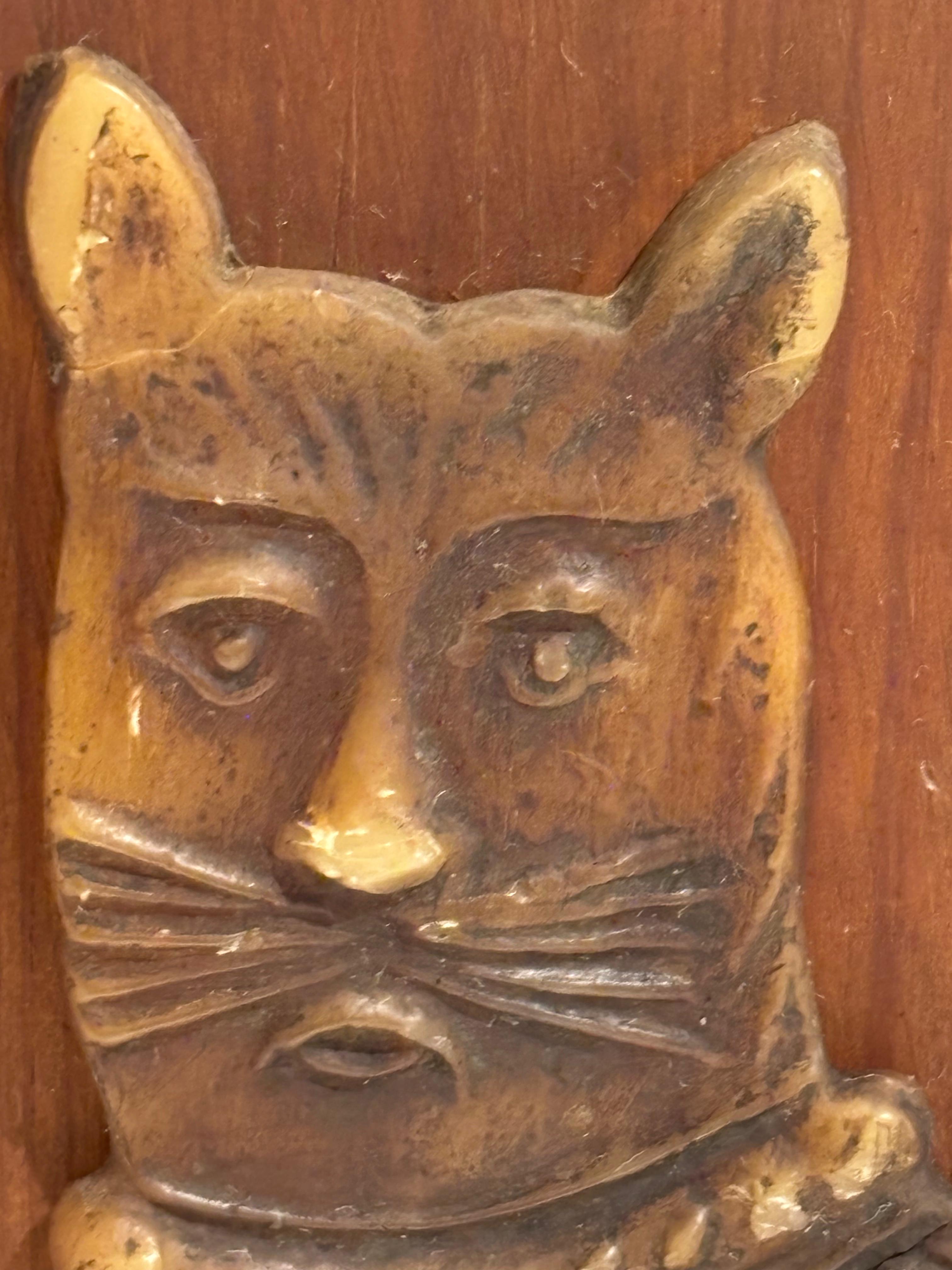 Exceptional Folk Art Black Beeswax Cat Wall Sculpture American or European, circa 1930–1945