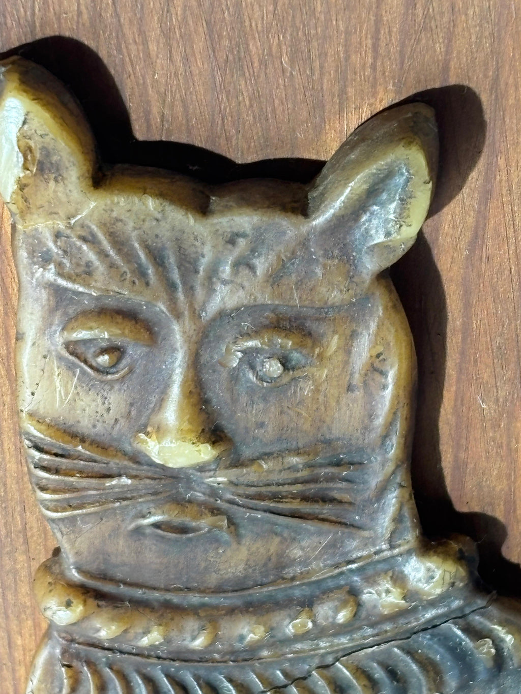 Exceptional Folk Art Black Beeswax Cat Wall Sculpture American or European, circa 1930–1945