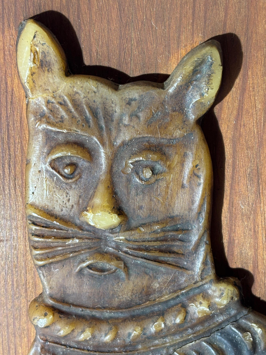 Exceptional Folk Art Black Beeswax Cat Wall Sculpture American or European, circa 1930–1945