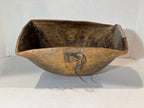 Hand-Carved Burlwood Utility Bowl with Rawhide and Tin Repairs Possibly Native American or Northeastern North American Folk Art, 19th Century