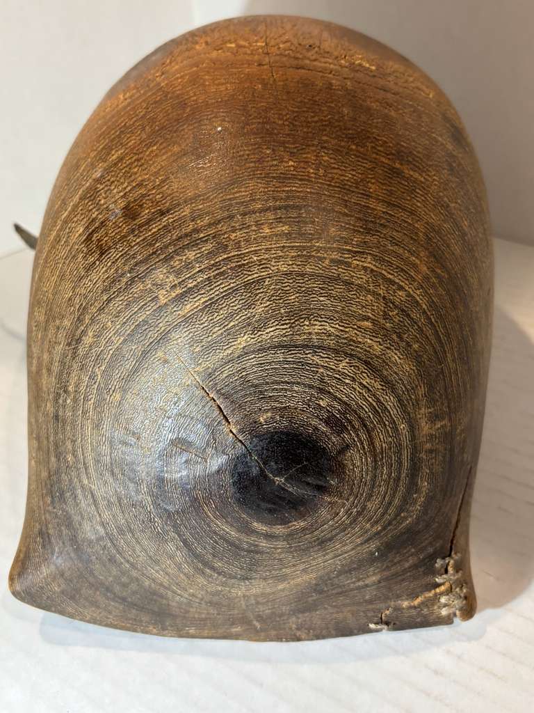 Hand-Carved Burlwood Utility Bowl with Rawhide and Tin Repairs Possibly Native American or Northeastern North American Folk Art, 19th Century