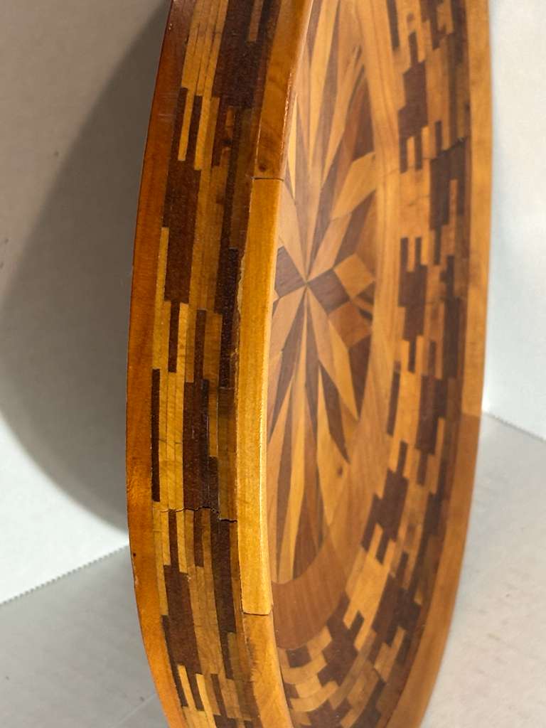 Mid-Century American Marquetry and Parquetry Wooden Charger Bowl Circa 1950–1970