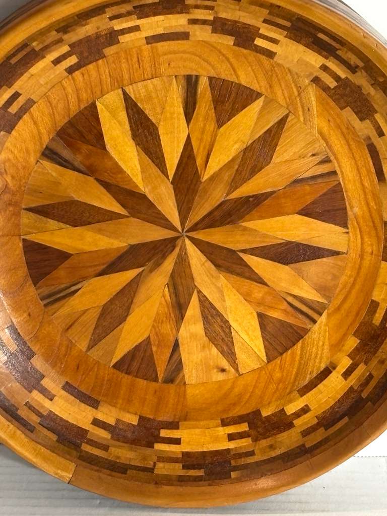 Mid-Century American Marquetry and Parquetry Wooden Charger Bowl Circa 1950–1970