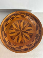 Mid-Century American Marquetry and Parquetry Wooden Charger Bowl Circa 1950–1970