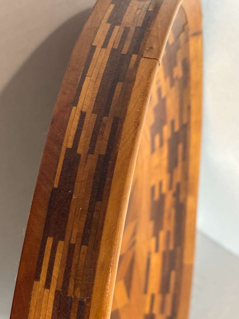 Mid-Century American Marquetry and Parquetry Wooden Charger Bowl Circa 1950–1970