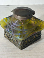 Art Nouveau Iridescent Art Glass Inkwell Attributed to Loetz, Bohemia, circa 1900