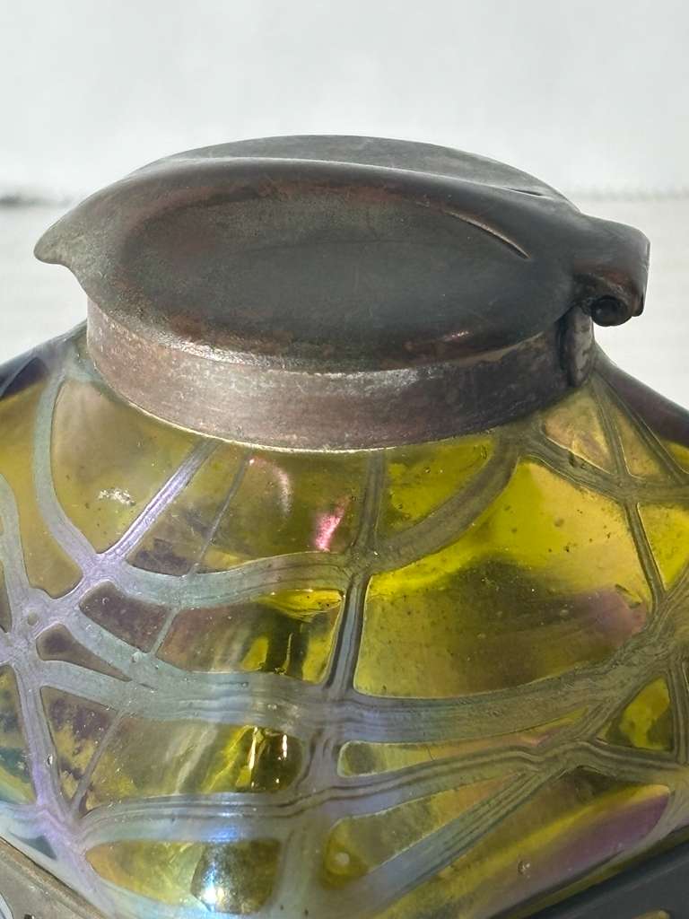 Art Nouveau Iridescent Art Glass Inkwell Attributed to Loetz, Bohemia, circa 1900
