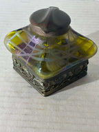 Art Nouveau Iridescent Art Glass Inkwell Attributed to Loetz, Bohemia, circa 1900