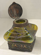 Art Nouveau Iridescent Art Glass Inkwell Attributed to Loetz, Bohemia, circa 1900