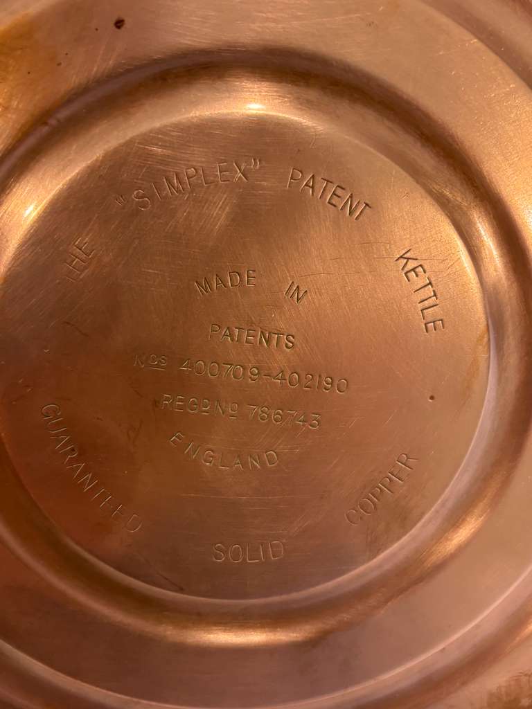 SIMPLEX PATENT ART DECO SOLID COPPER KETTLE