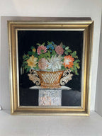 Early 19th Century American Reverse Glass Copper Tinsel Painting of Floral Urn