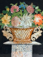Early 19th Century American Reverse Glass Copper Tinsel Painting of Floral Urn