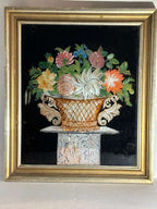 Early 19th Century American Reverse Glass Copper Tinsel Painting of Floral Urn