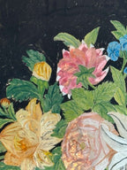 Early 19th Century American Reverse Glass Copper Tinsel Painting of Floral Urn