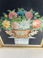 Early 19th Century American Reverse Glass Copper Tinsel Painting of Floral Urn