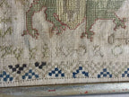 Small-Format Anglo-American Needlework Sampler with Heraldic Lion and Key Motif, likely New England, circa 1790–1810.