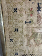 Small-Format Anglo-American Needlework Sampler with Heraldic Lion and Key Motif, likely New England, circa 1790–1810.
