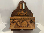 Fine Dated 1931 Folk Art Wall-Hanging Cabinet with Carved Deer American
