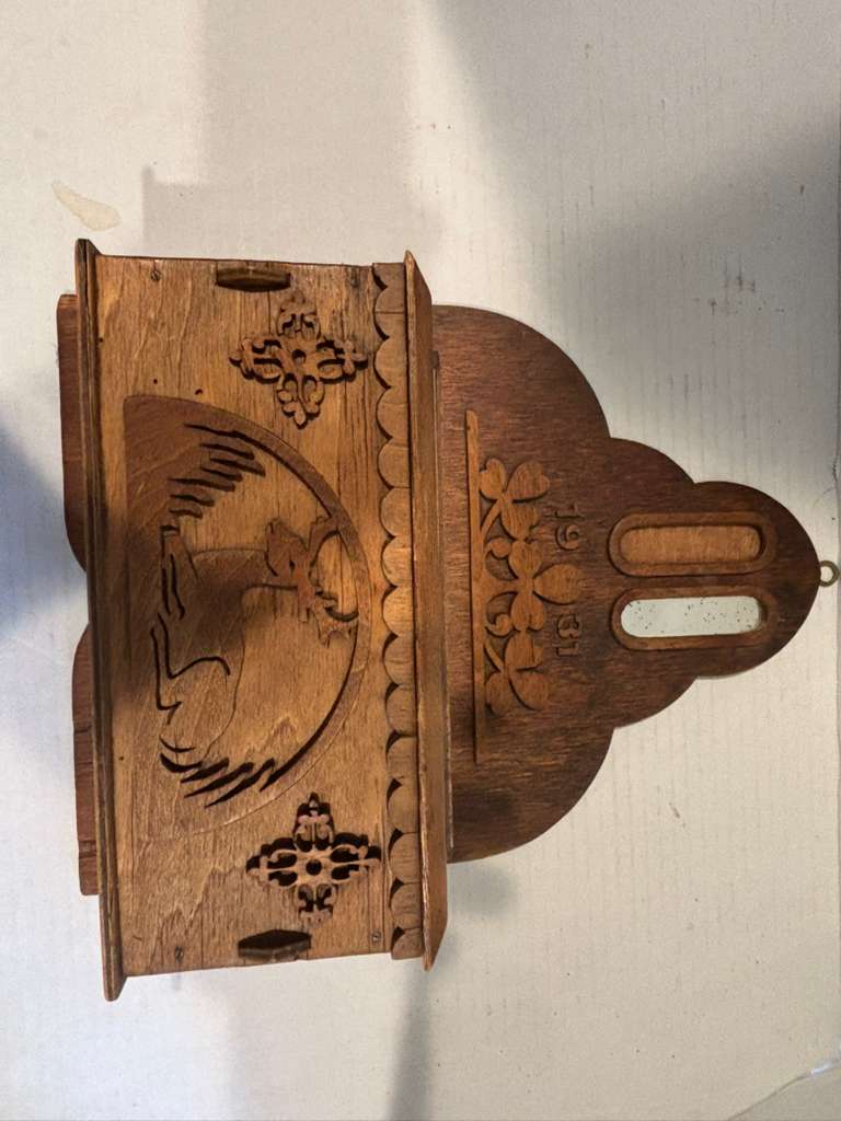Fine Dated 1931 Folk Art Wall-Hanging Cabinet with Carved Deer American