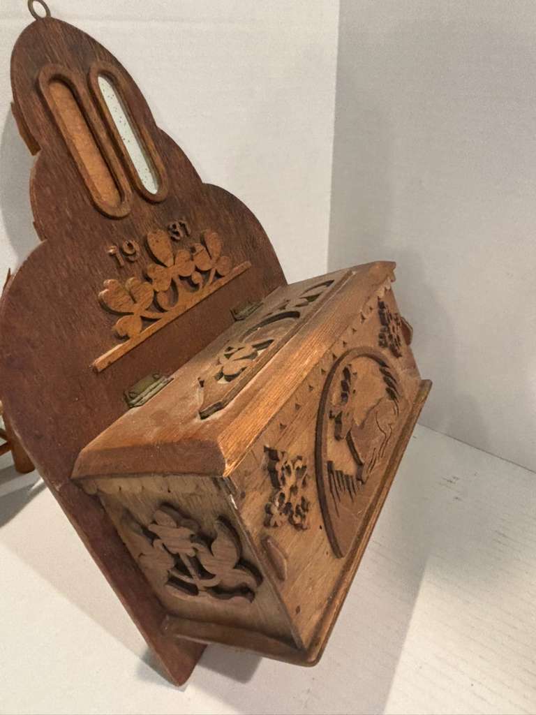 Fine Dated 1931 Folk Art Wall-Hanging Cabinet with Carved Deer American