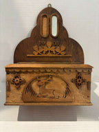 Fine Dated 1931 Folk Art Wall-Hanging Cabinet with Carved Deer American