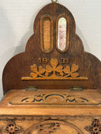 Fine Dated 1931 Folk Art Wall-Hanging Cabinet with Carved Deer American