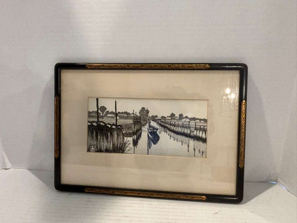 Japanese Woodblock Print of a Rural Canal Scene Showa Period, circa 1930–1955