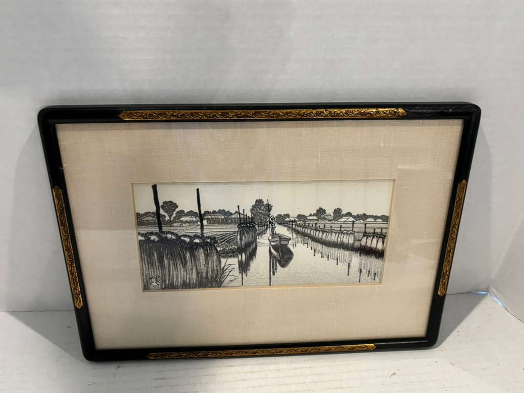 Japanese Woodblock Print of a Rural Canal Scene Showa Period, circa 1930–1955