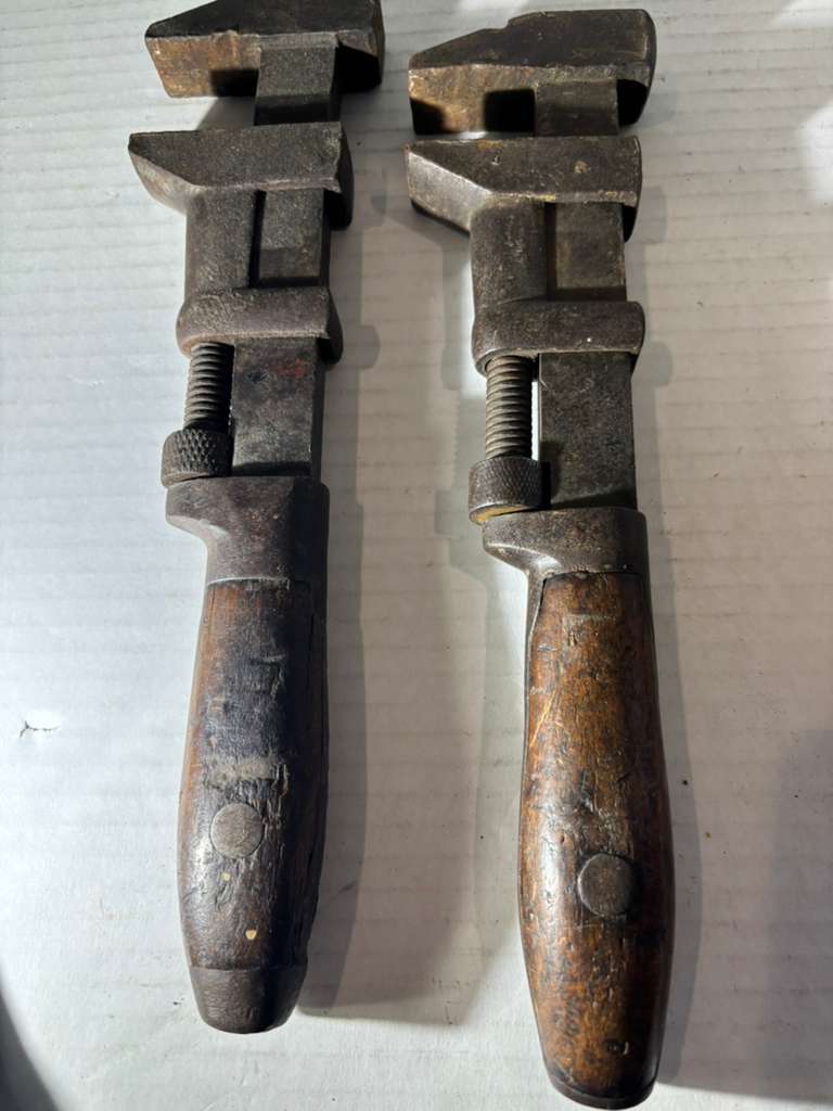 Pair of C. J. Coe Patent Adjustable Pipe Wrenches Worcester, Massachusetts, patented November 3, 1874 Circa 1875–1890