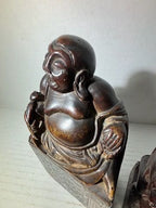 Two Chinese Carved Brown Mottled Hardstone Figural Table Carvings