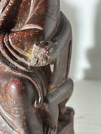 Two Chinese Carved Brown Mottled Hardstone Figural Table Carvings