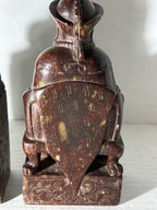 Two Chinese Carved Brown Mottled Hardstone Figural Table Carvings
