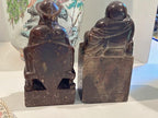 Two Chinese Carved Brown Mottled Hardstone Figural Table Carvings